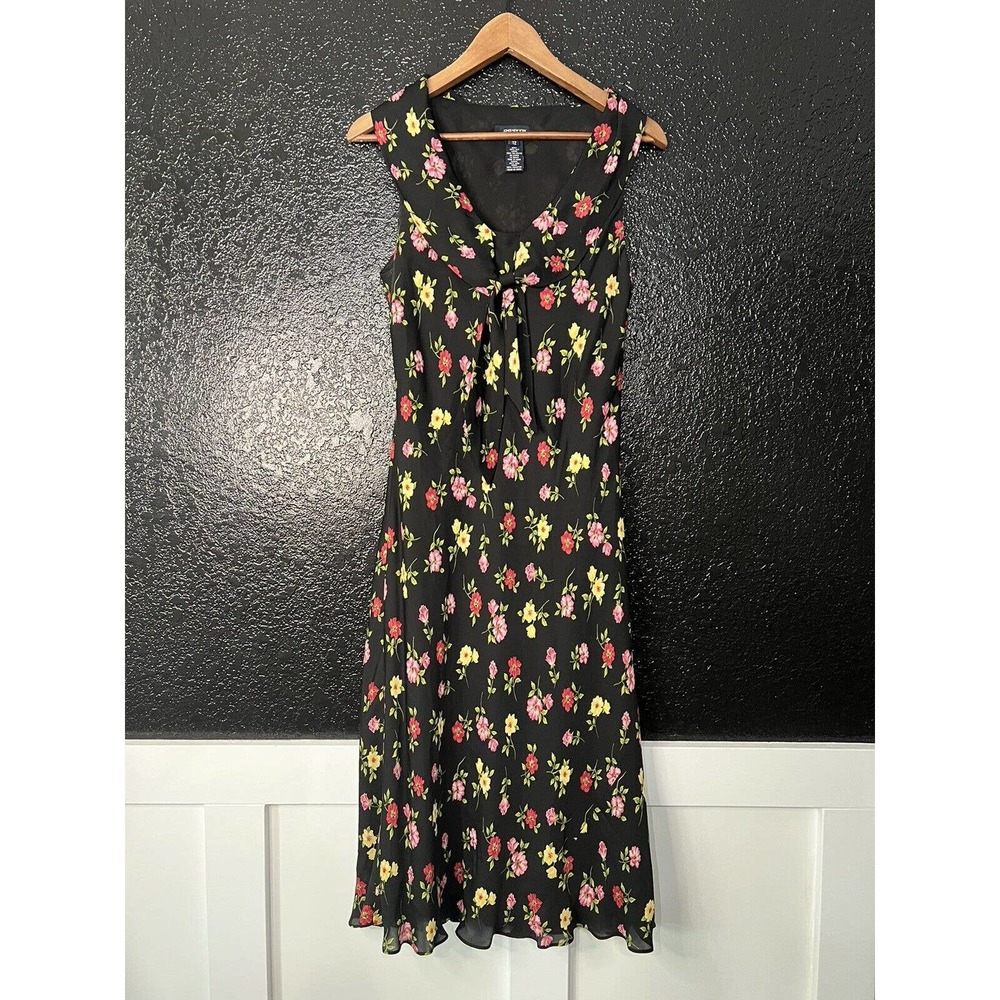 Women's Jones New York Dress Black Color with Floral Pattern Size 12 100% Silk